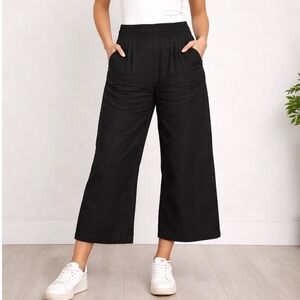 Banana Republic Black Linen Blend Elastic Waist Pants Womens Large Pleated L